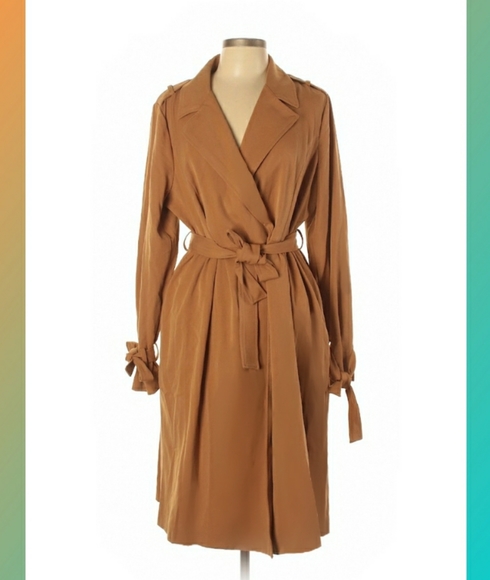 NWOT LC Lauren Conrad Bow Sleeve Trench Coat Brown - Picture 2 of 7